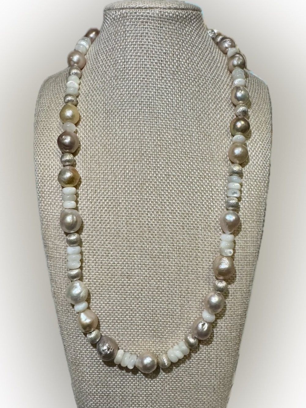 Neutral Palette Pearl and Silver Bead Necklace